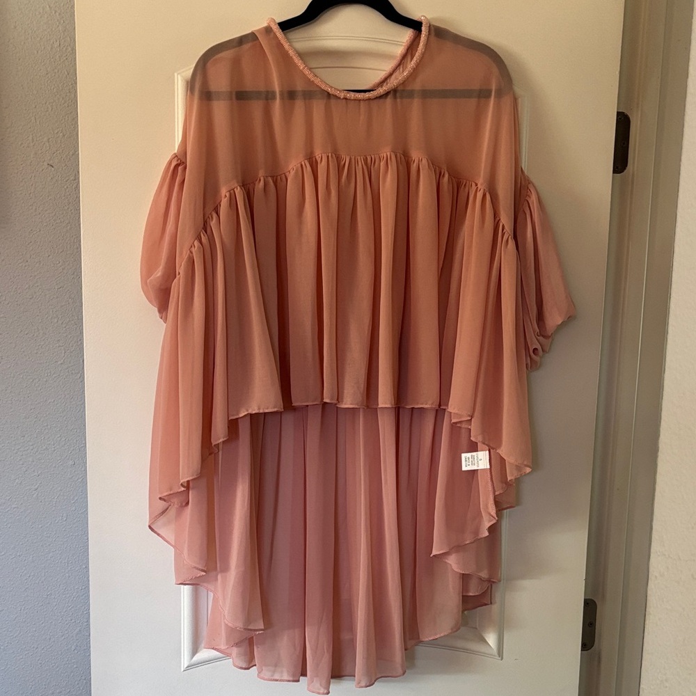 Sheer Blush Pink Layered Chiffon Hi-Low Top